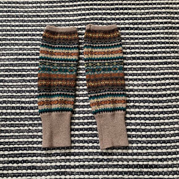 🌿Wool Handmade  Fair Isles Brown Green Leg Arm Sleeve Warners OS - Picture 2 of 6
